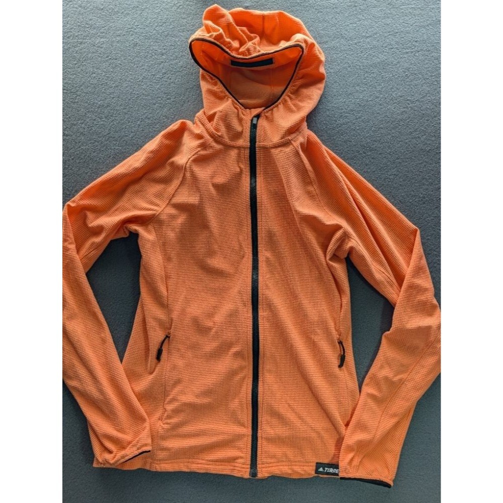 Adidas Terrex Women's Grid Fleece Full Zip Hooded Jacket Orange Size Small